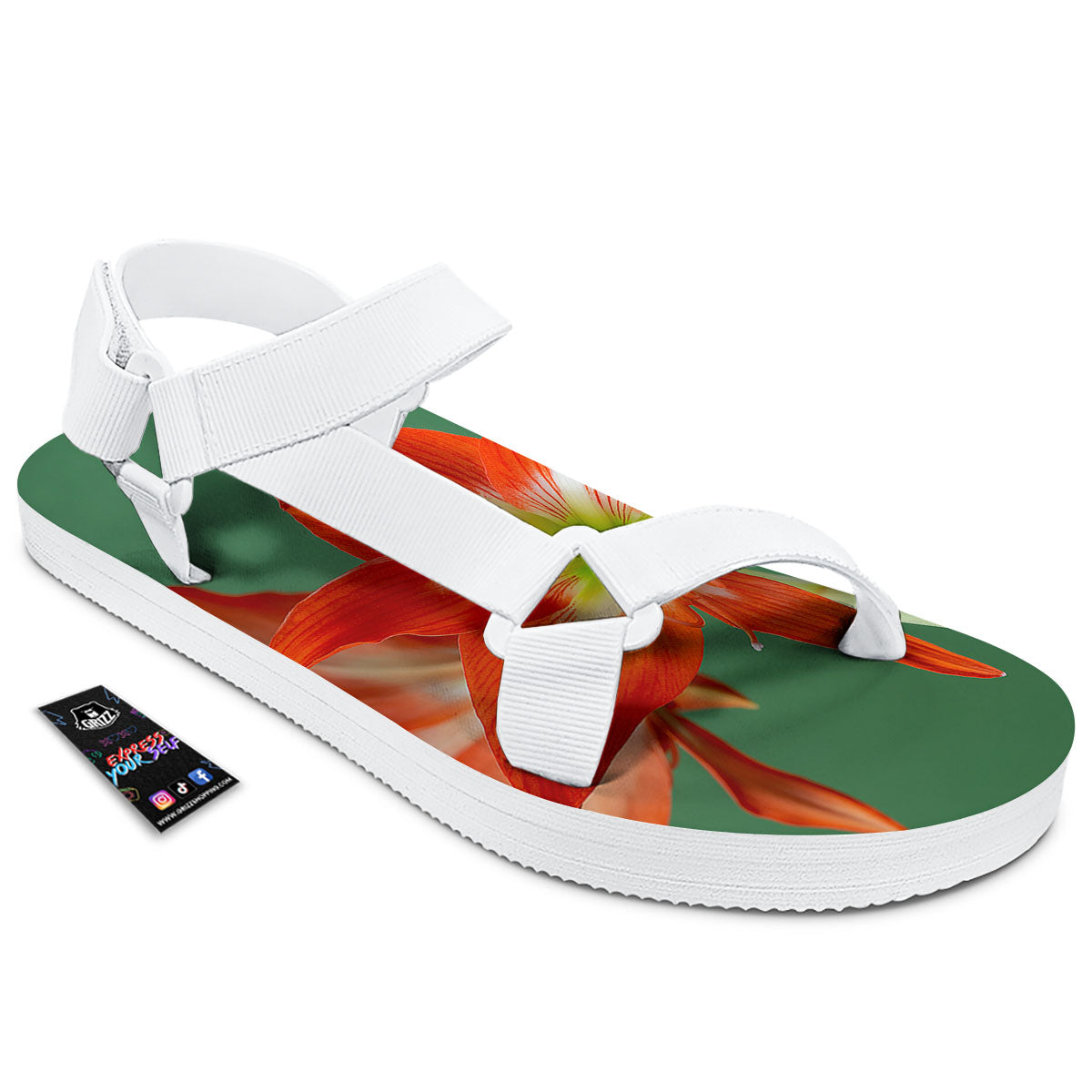 Amaryllis Orange Print White Open Toe Sandals-grizzshop