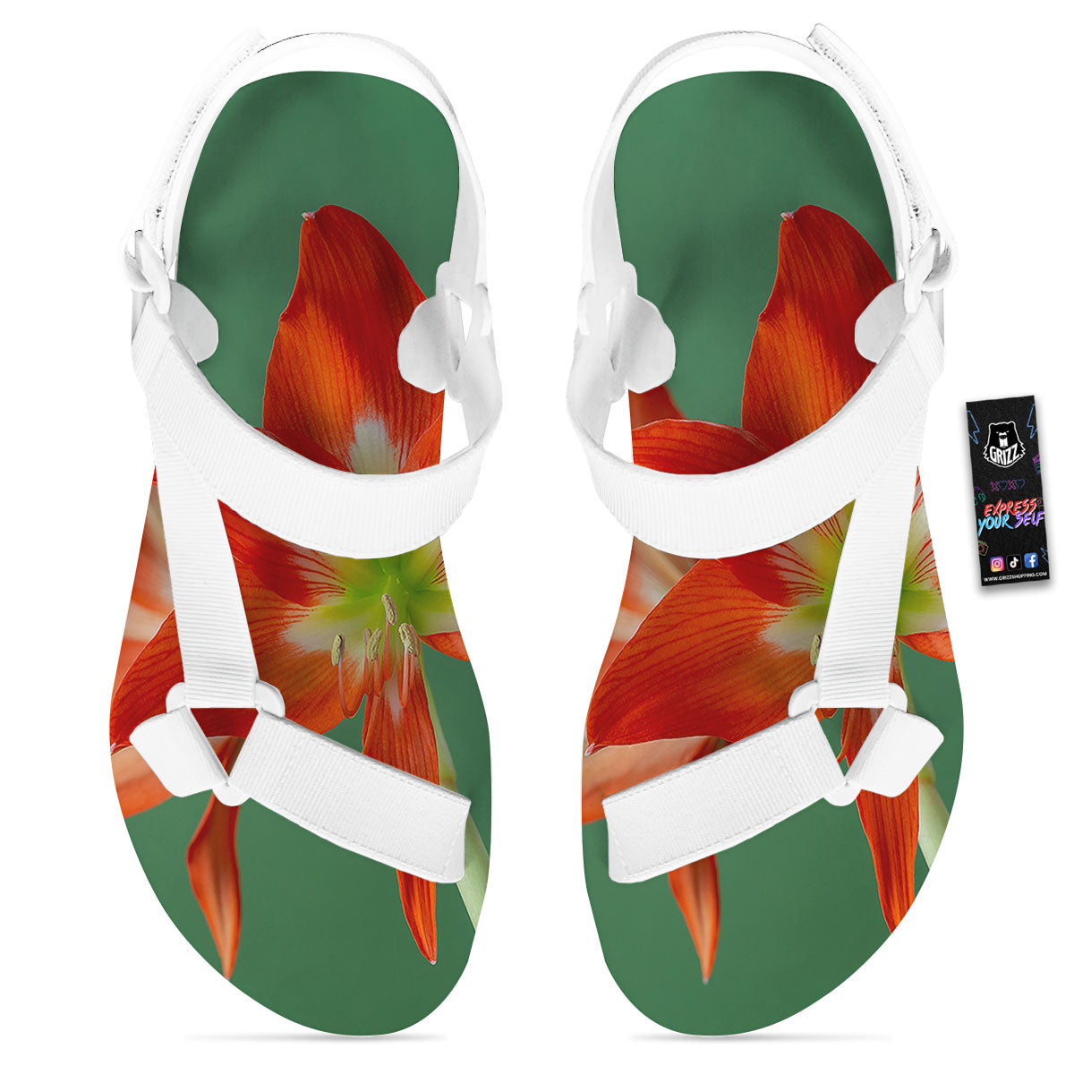 Amaryllis Orange Print White Open Toe Sandals-grizzshop