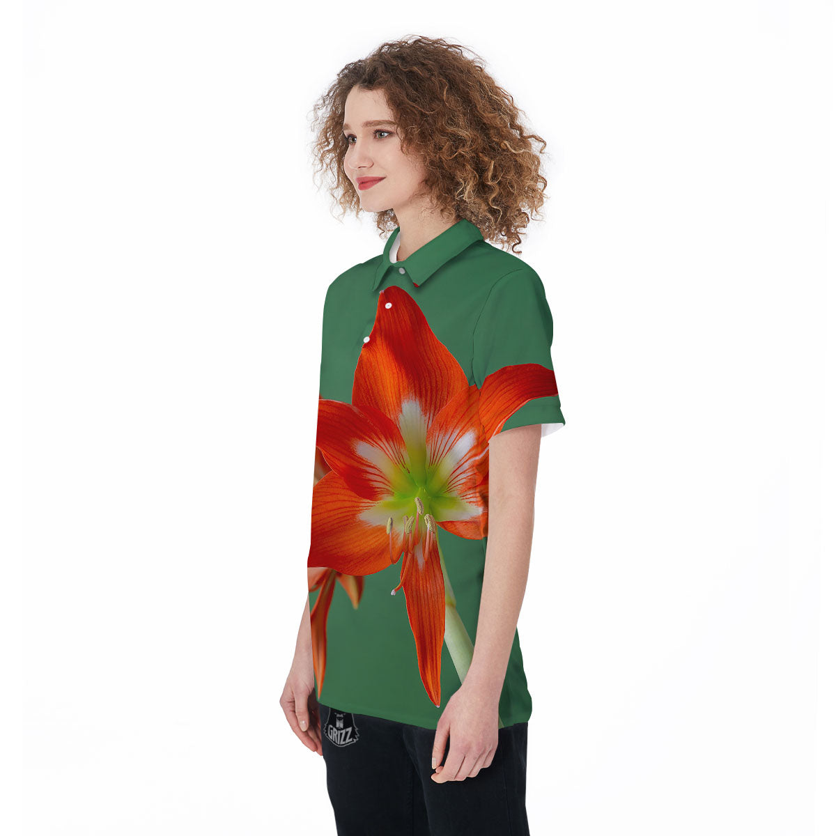 Amaryllis Orange Print Women's Golf Shirts-grizzshop