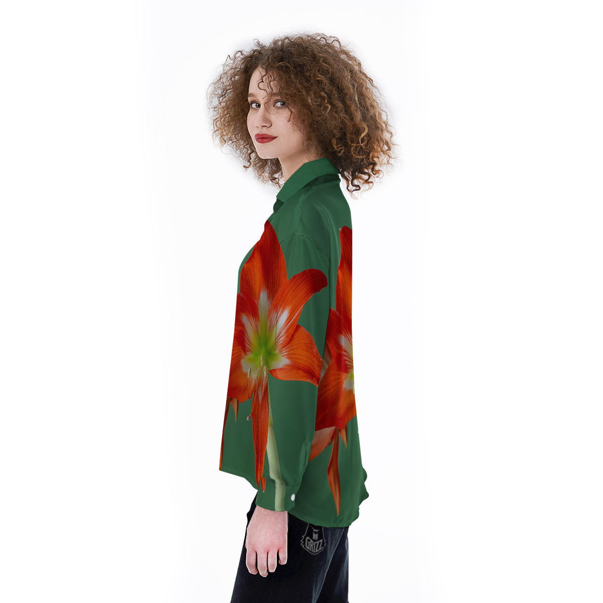 Amaryllis Orange Print Women's Long Sleeve Shirts-grizzshop