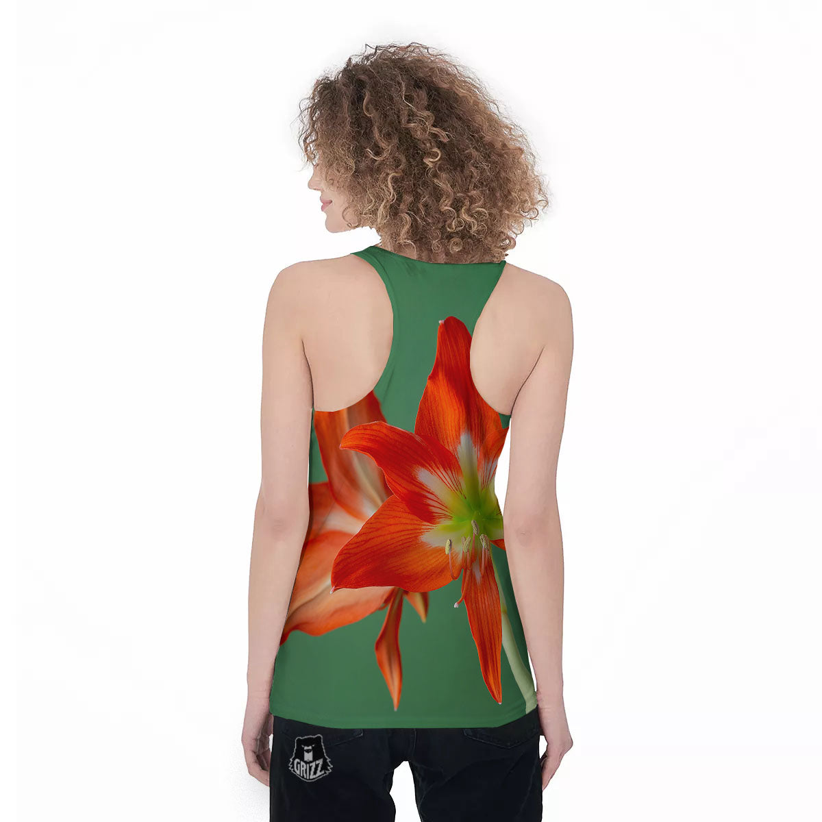 Amaryllis Orange Print Women's Racerback Tank Top-grizzshop