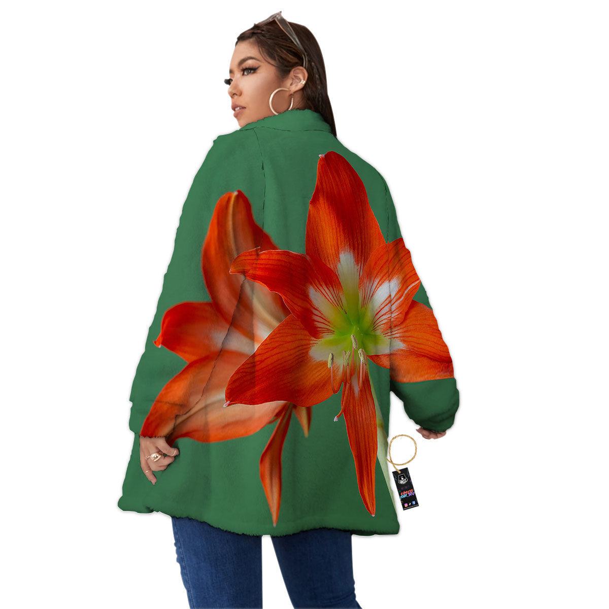 Amaryllis Orange Print Women's Sherpa Jacket-grizzshop