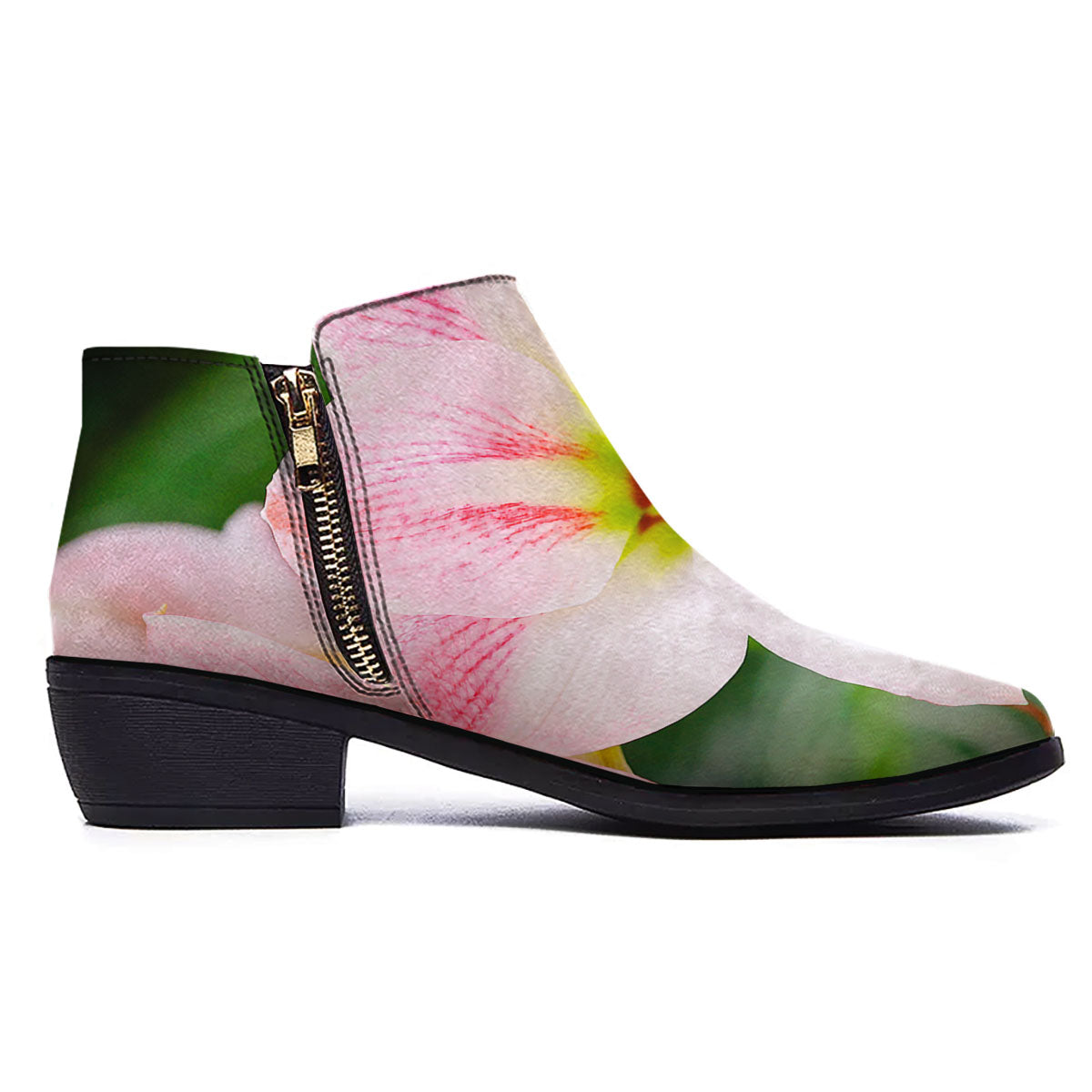 Amaryllis Pink And White Print Ankle Boots-grizzshop