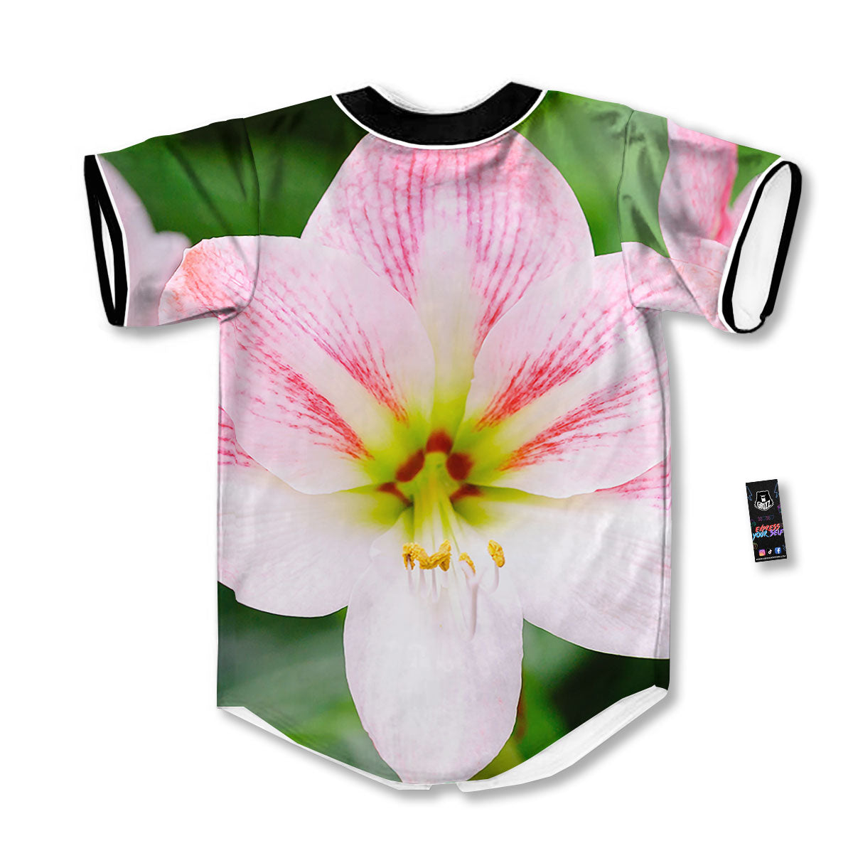 Amaryllis Pink And White Print Baseball Jersey-grizzshop