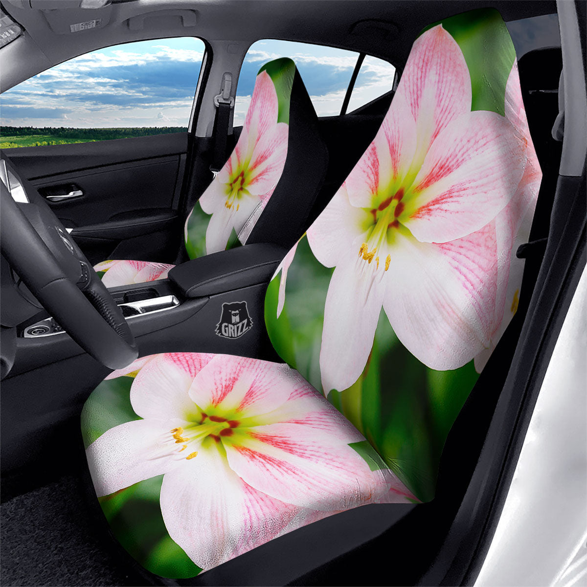 Amaryllis Pink And White Print Car Seat Covers-grizzshop