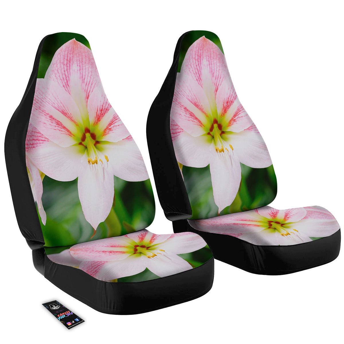 Amaryllis Pink And White Print Car Seat Covers-grizzshop