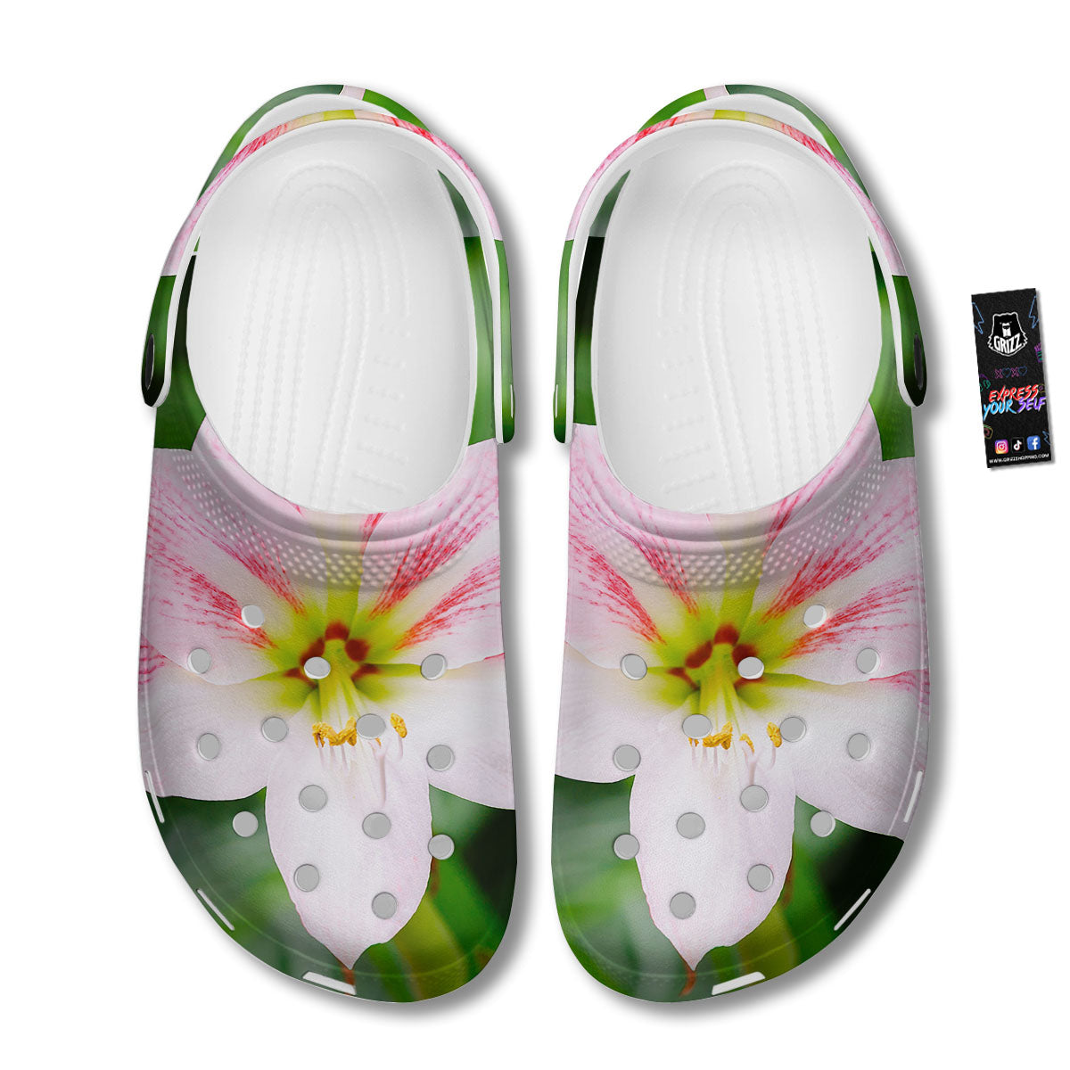 Amaryllis Pink And White Print Clog-grizzshop