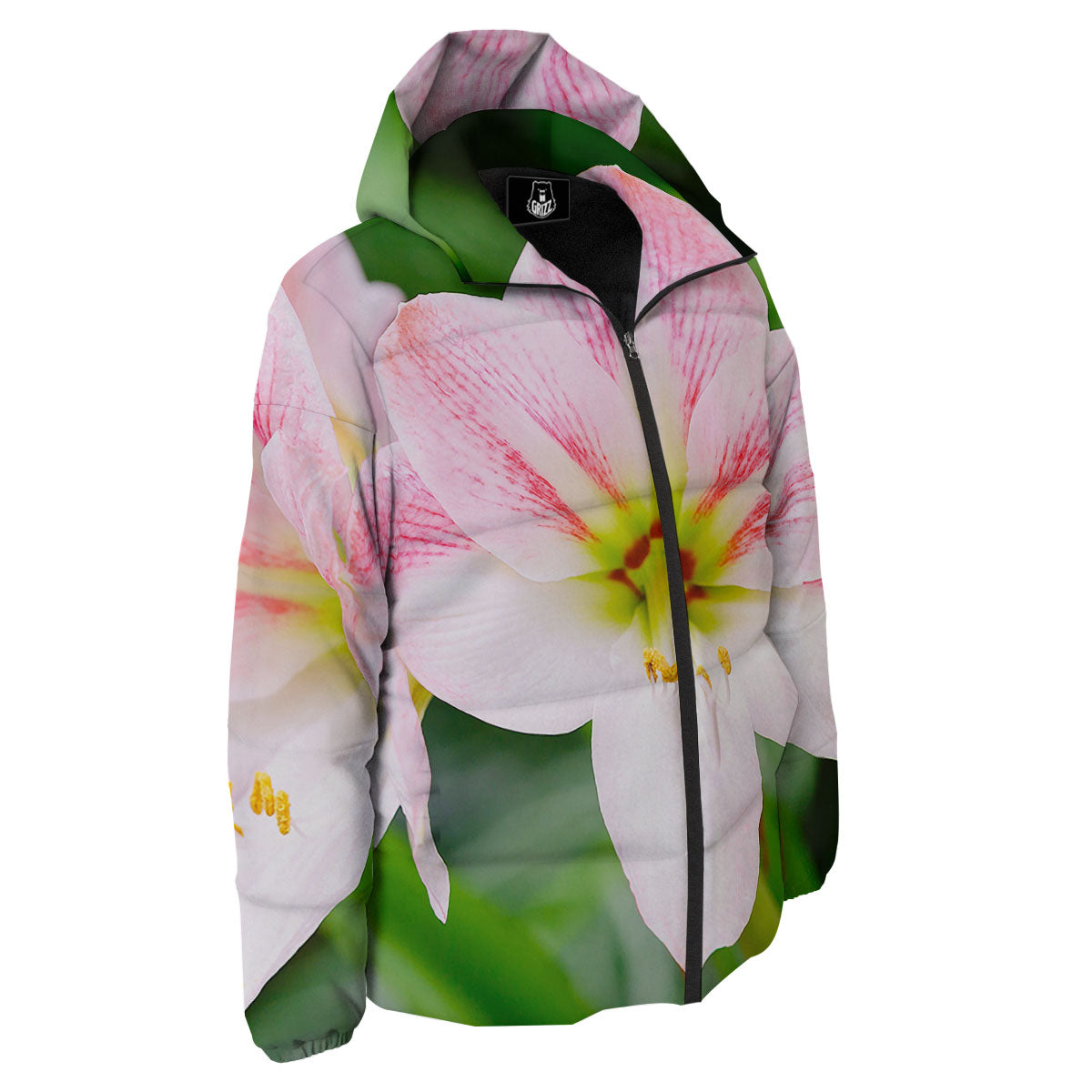 Amaryllis Pink And White Print Down Jacket-grizzshop