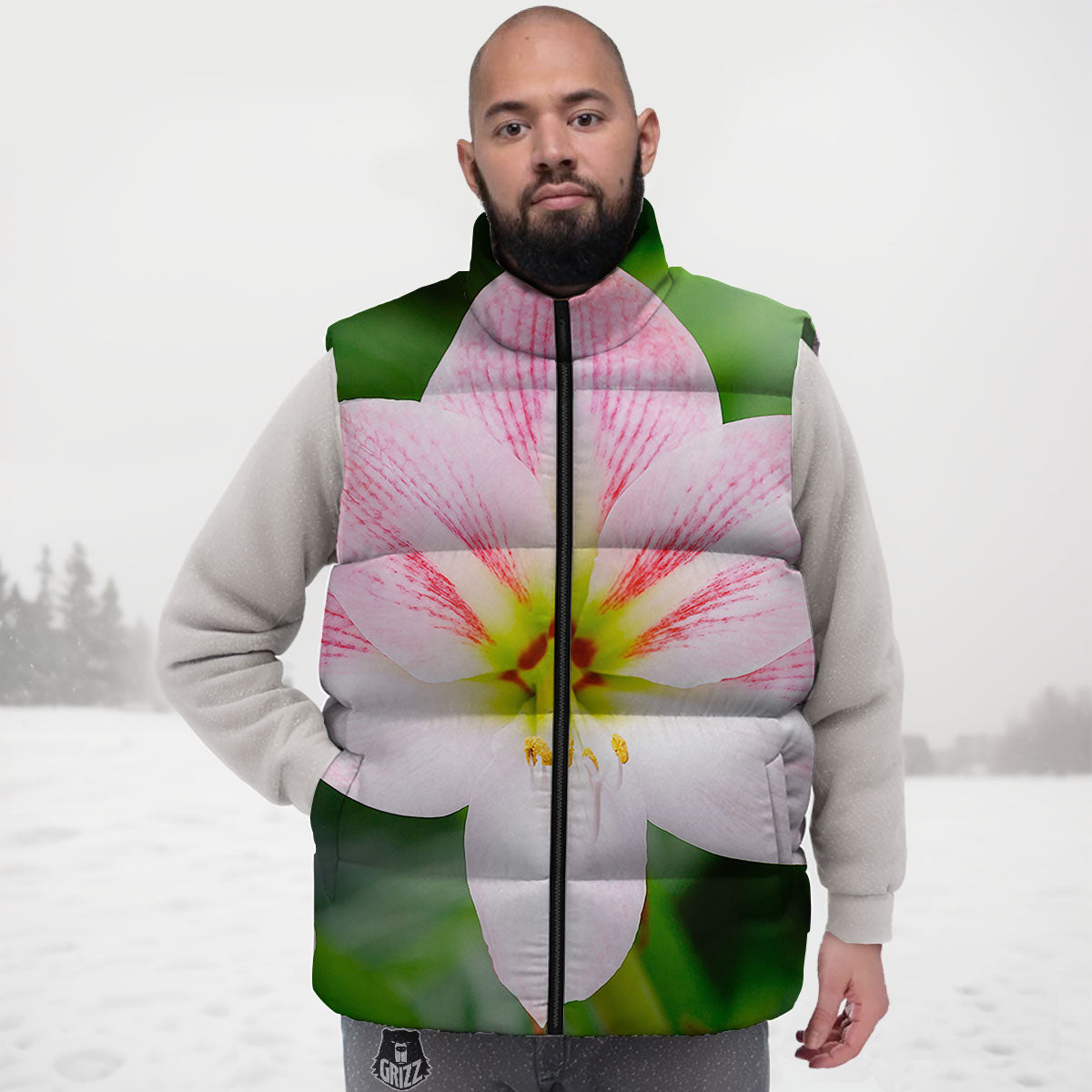 Amaryllis Pink And White Print Down Vest