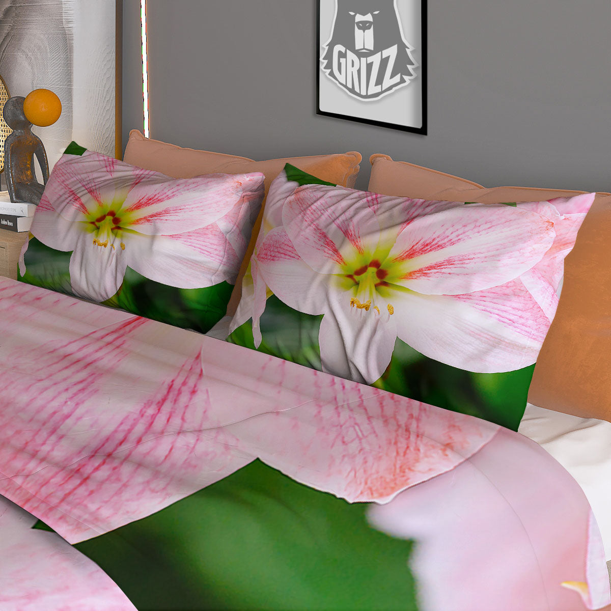 Amaryllis Pink And White Print Duvet Cover Bedding Set