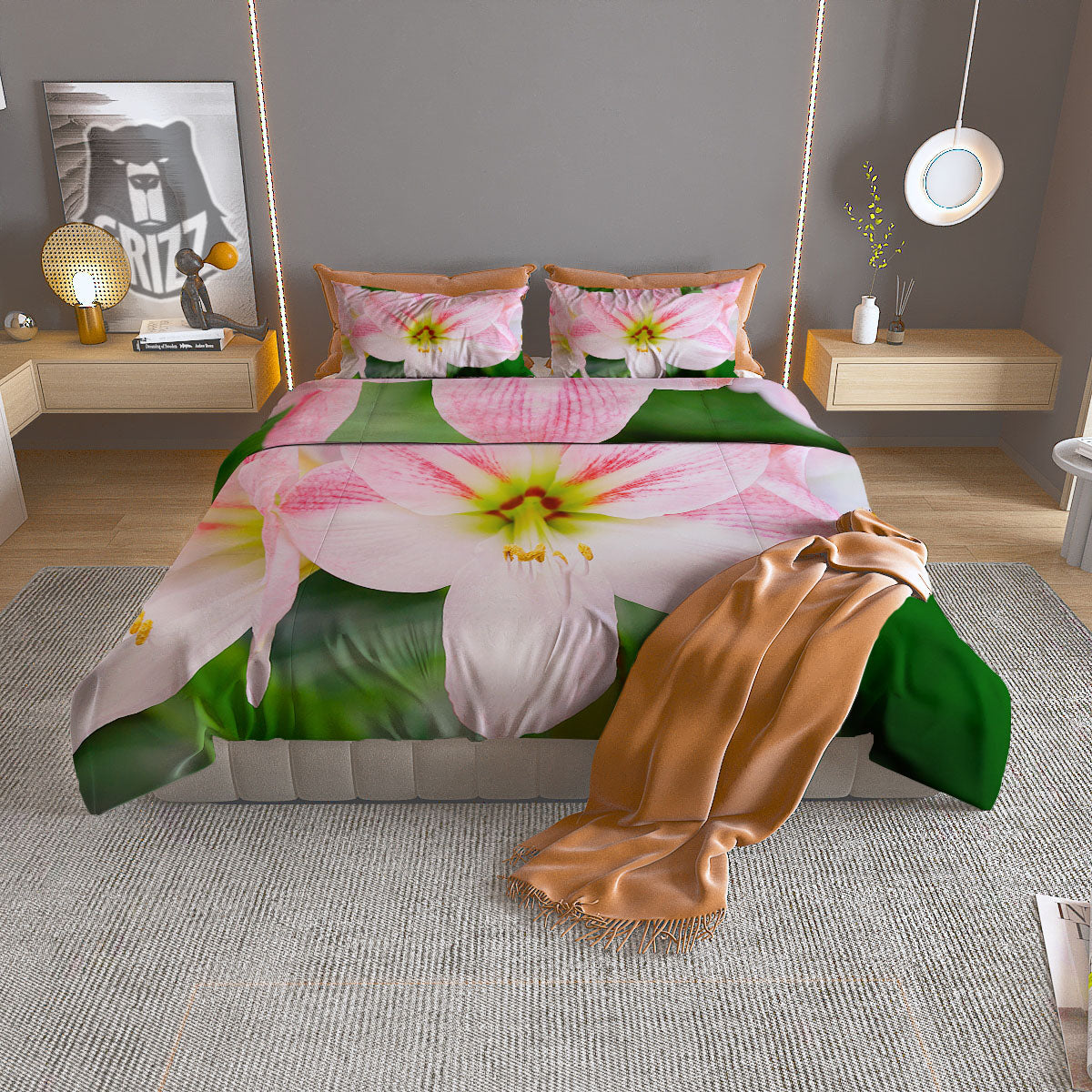 Amaryllis Pink And White Print Duvet Cover Bedding Set