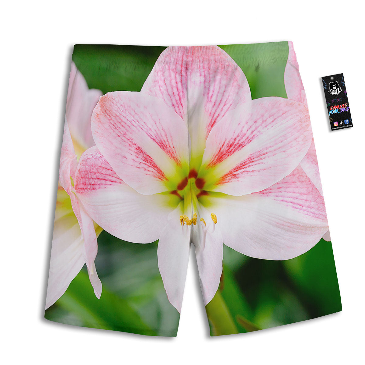 Amaryllis Pink And White Print Men's Athletic Shorts