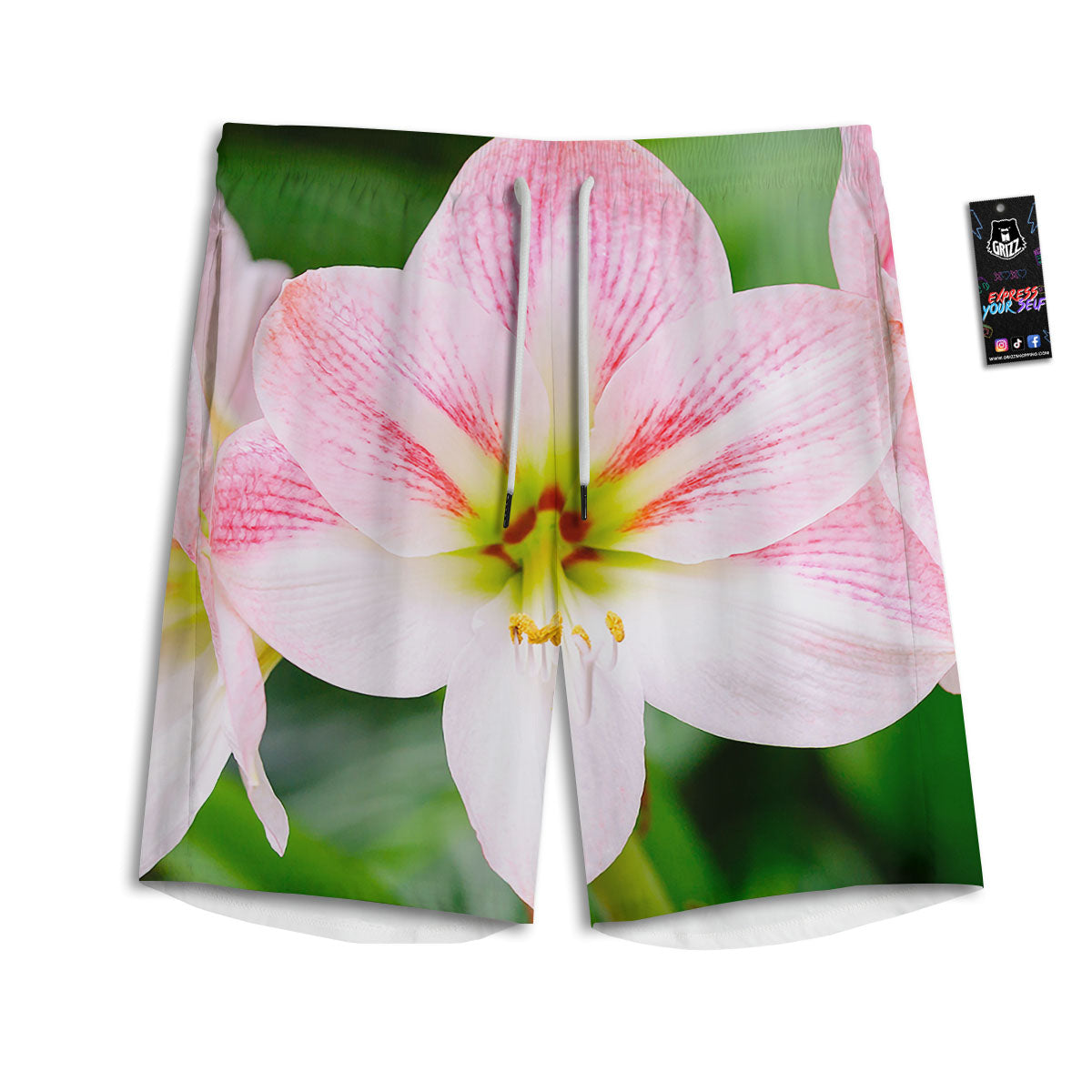Amaryllis Pink And White Print Men's Athletic Shorts