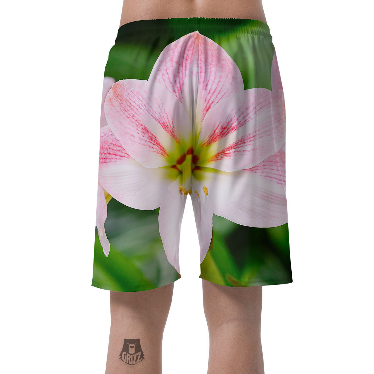 Amaryllis Pink And White Print Men's Shorts-grizzshop