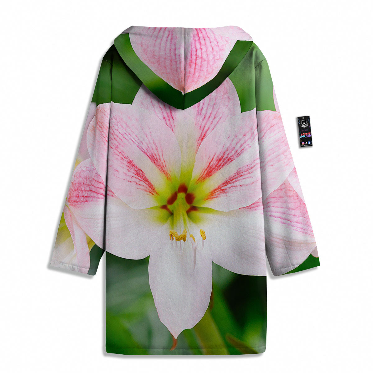 Amaryllis Pink And White Print Men's Windbreaker Jacket-grizzshop