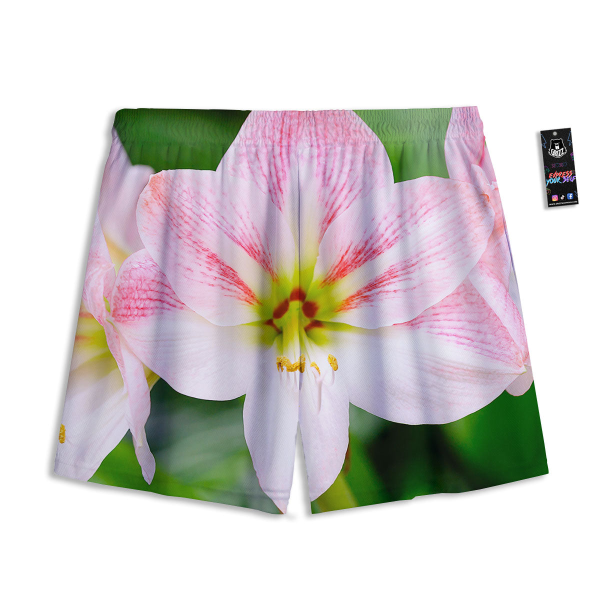 Amaryllis Pink And White Print Mesh Shorts