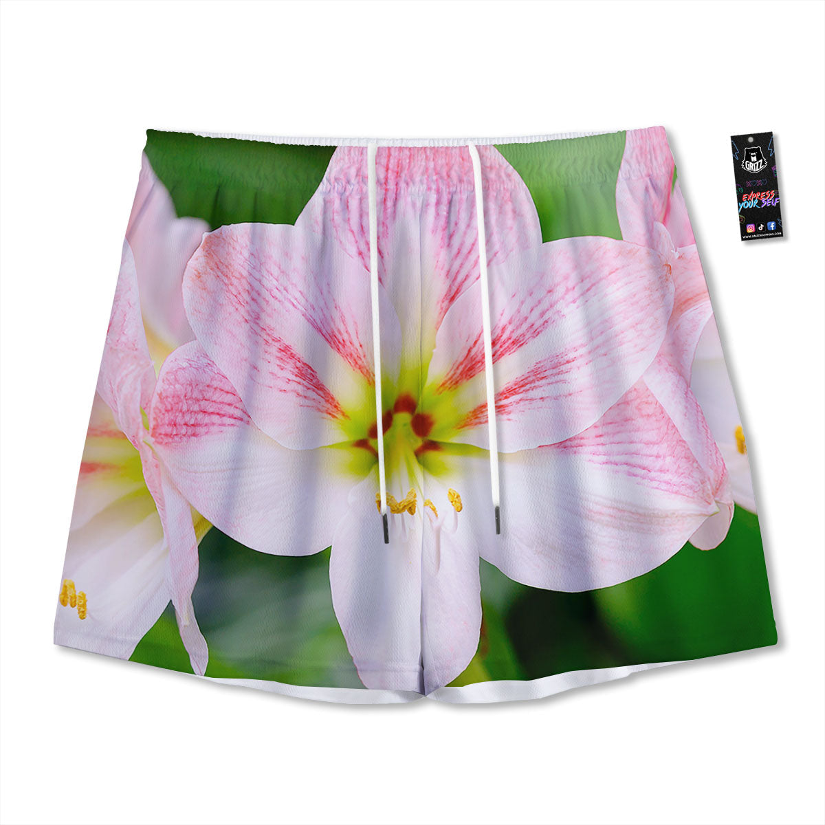 Amaryllis Pink And White Print Mesh Shorts
