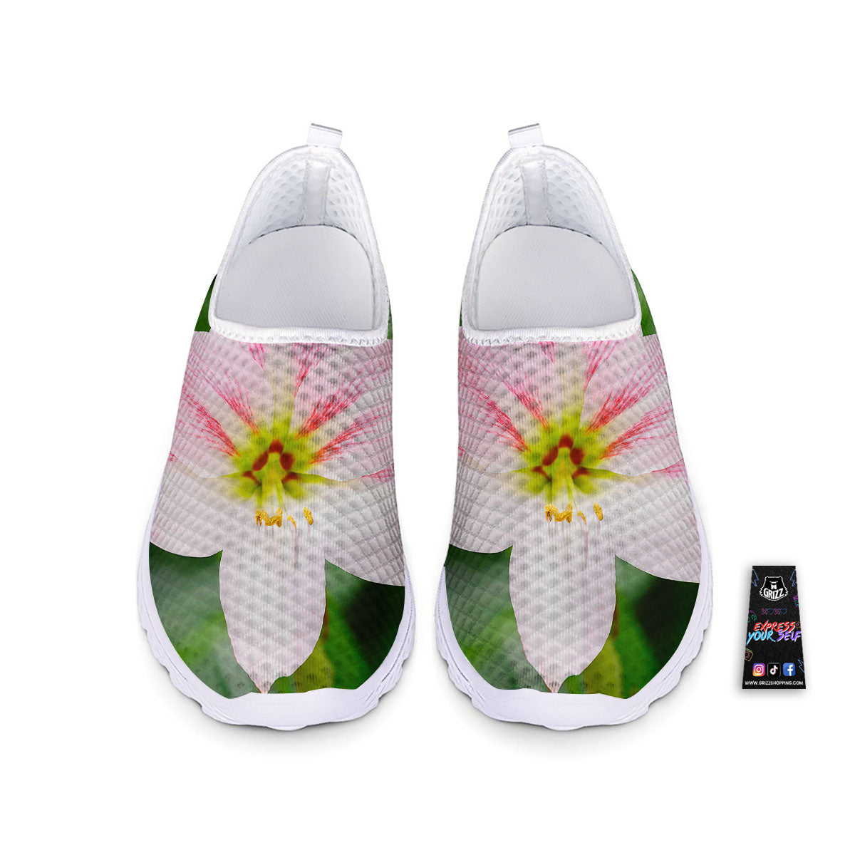 Amaryllis Pink And White Print Nurse Shoes-grizzshop