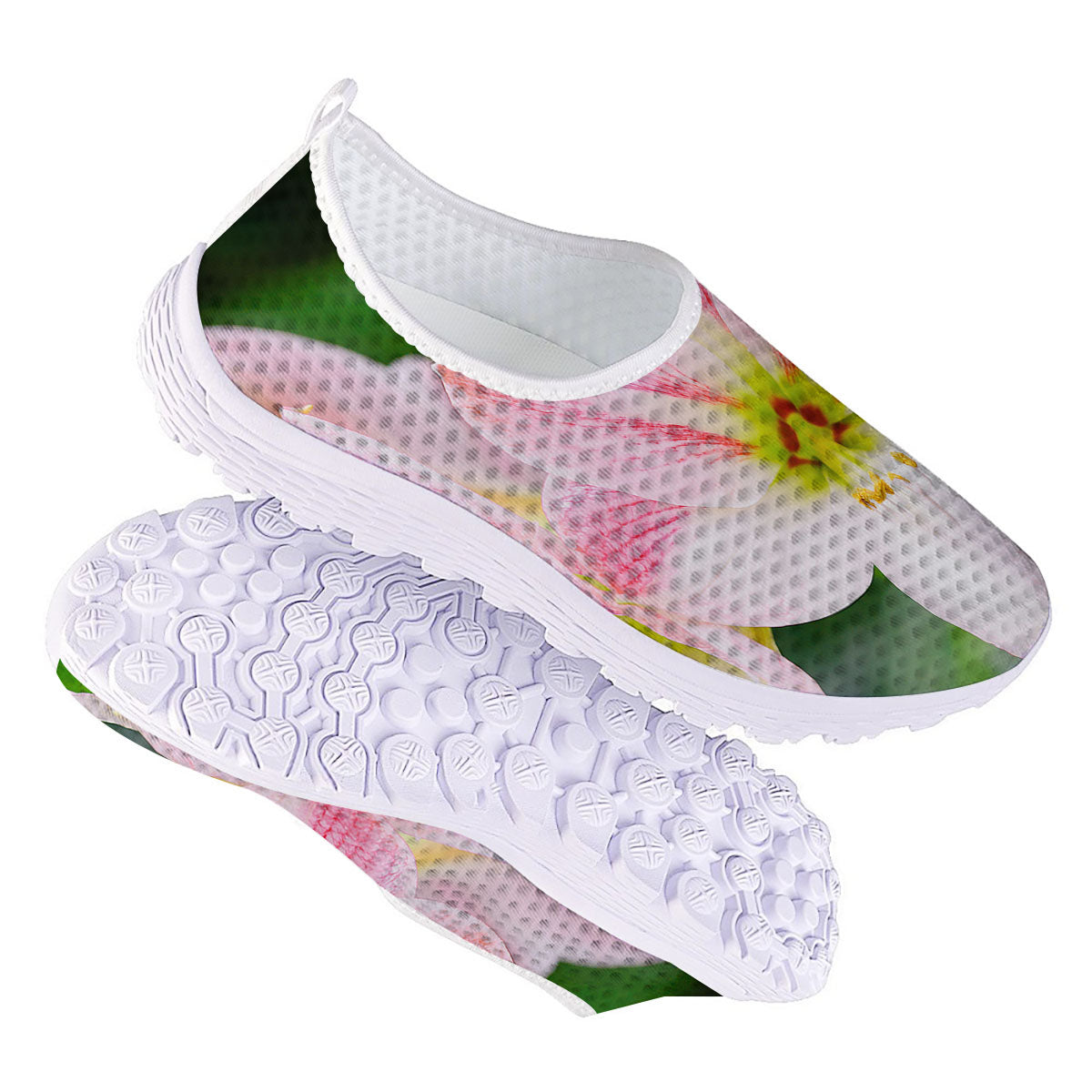 Amaryllis Pink And White Print Nurse Shoes-grizzshop