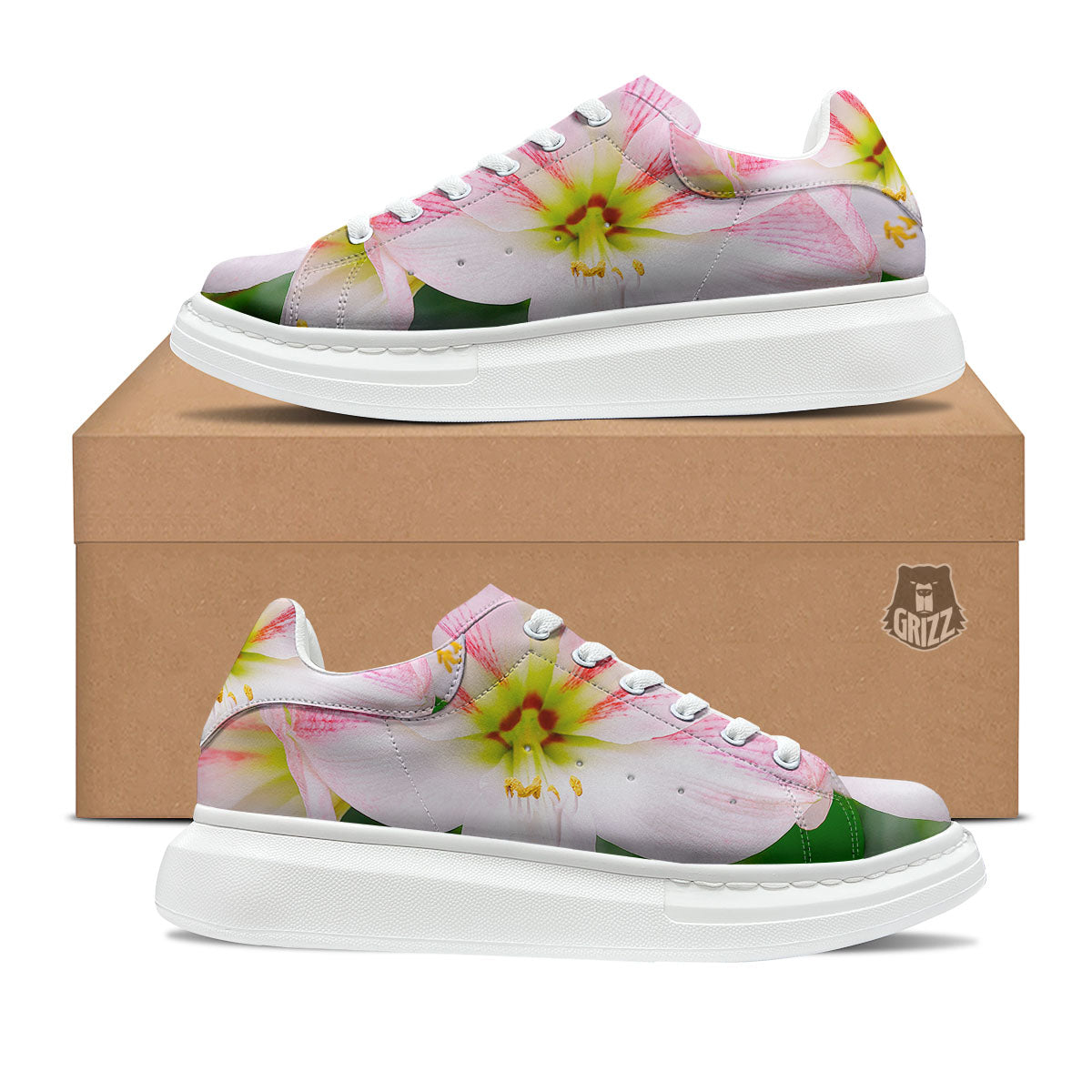 Amaryllis Pink And White Print Platform Shoes-grizzshop