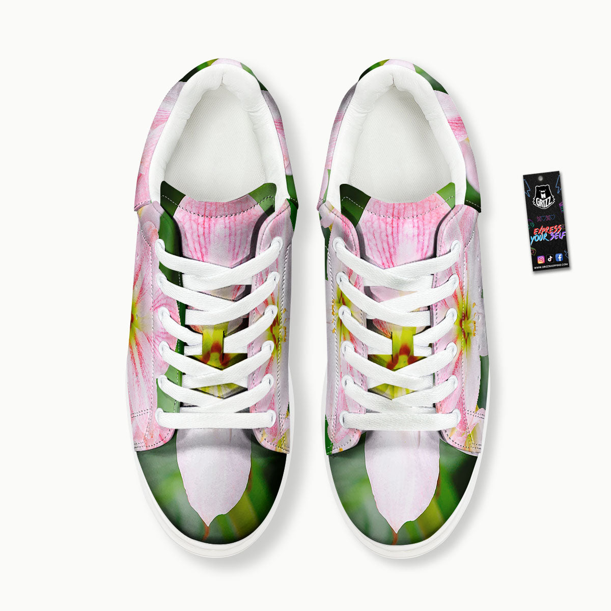Amaryllis Pink And White Print Platform Shoes-grizzshop