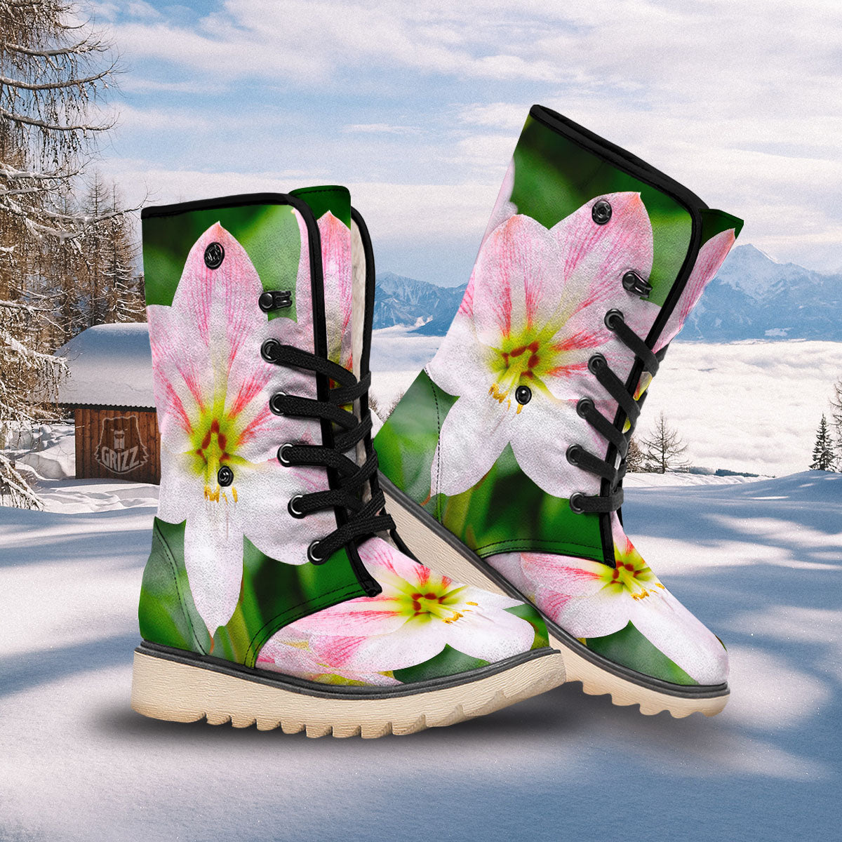 Amaryllis Pink And White Print Snow Boots-grizzshop