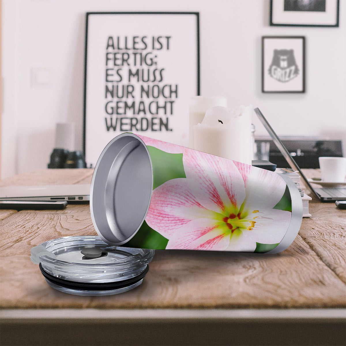 Amaryllis Pink And White Print Tumbler-grizzshop