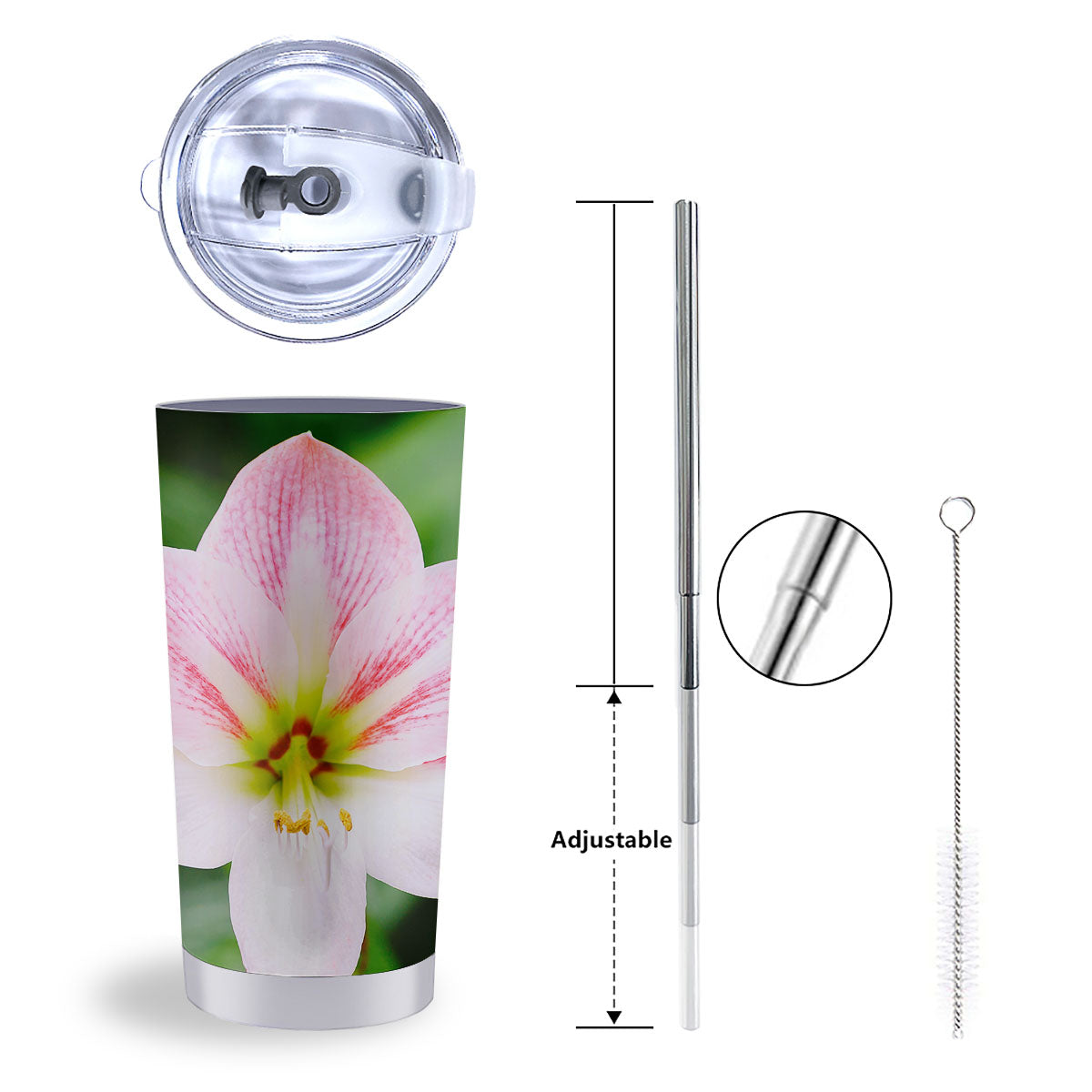 Amaryllis Pink And White Print Tumbler-grizzshop