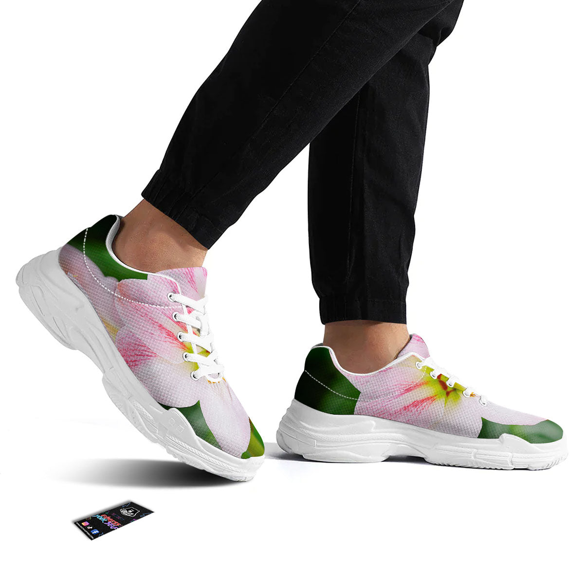 Amaryllis Pink And White Print White Chunky Shoes-grizzshop