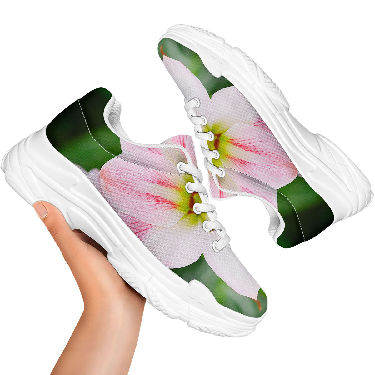 Amaryllis Pink And White Print White Chunky Shoes-grizzshop