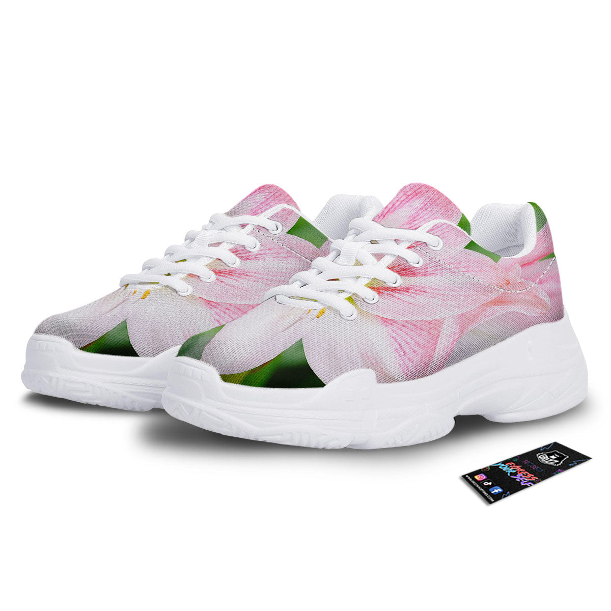 Amaryllis Pink And White Print White Chunky Shoes-grizzshop
