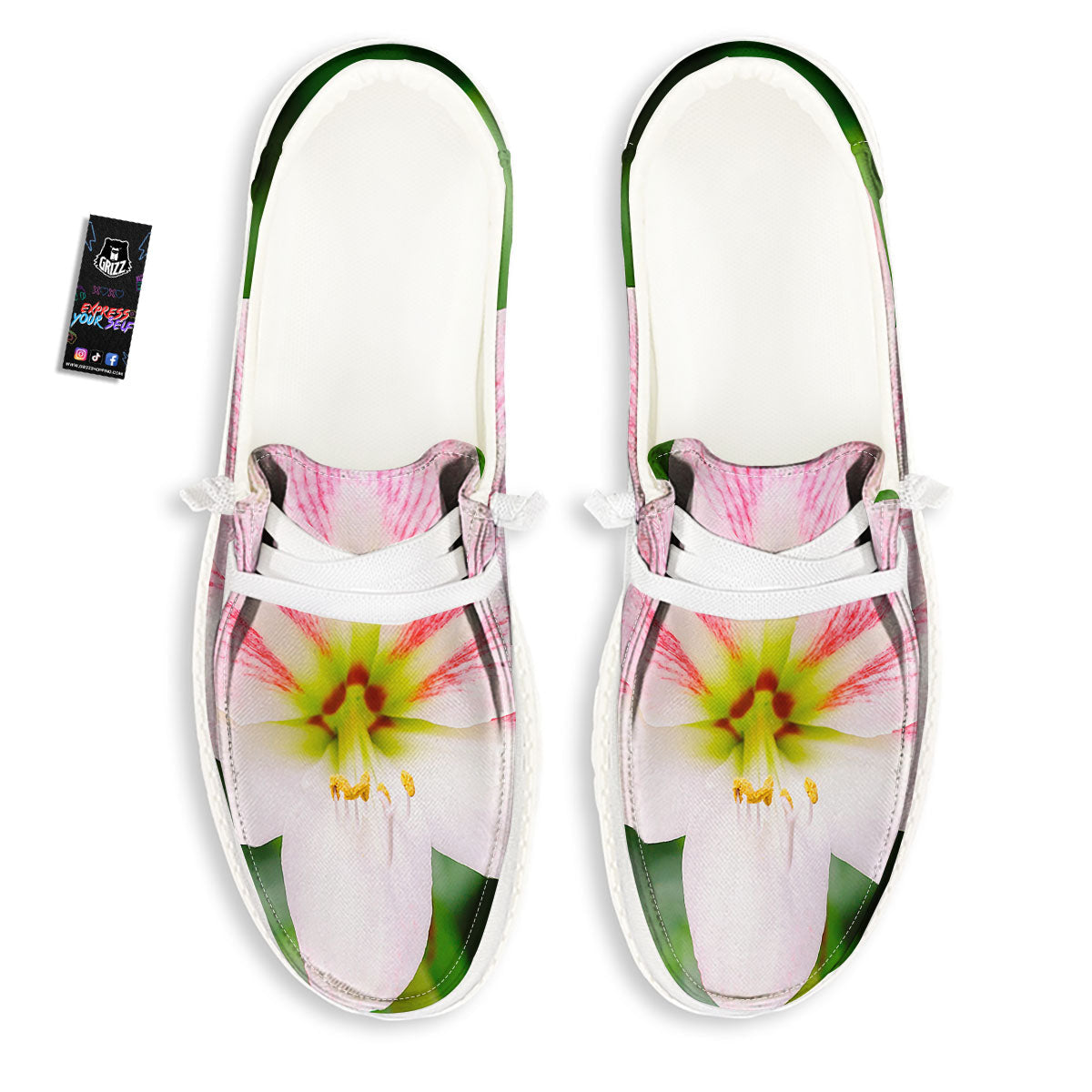 Amaryllis Pink And White Print White Loafers-grizzshop