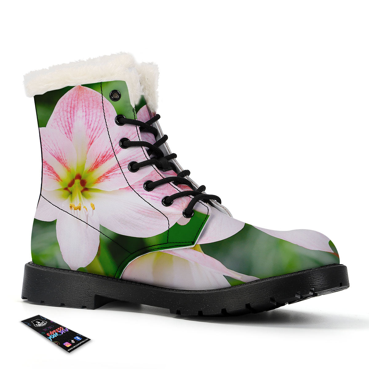 Amaryllis Pink And White Print Winter Boots-grizzshop