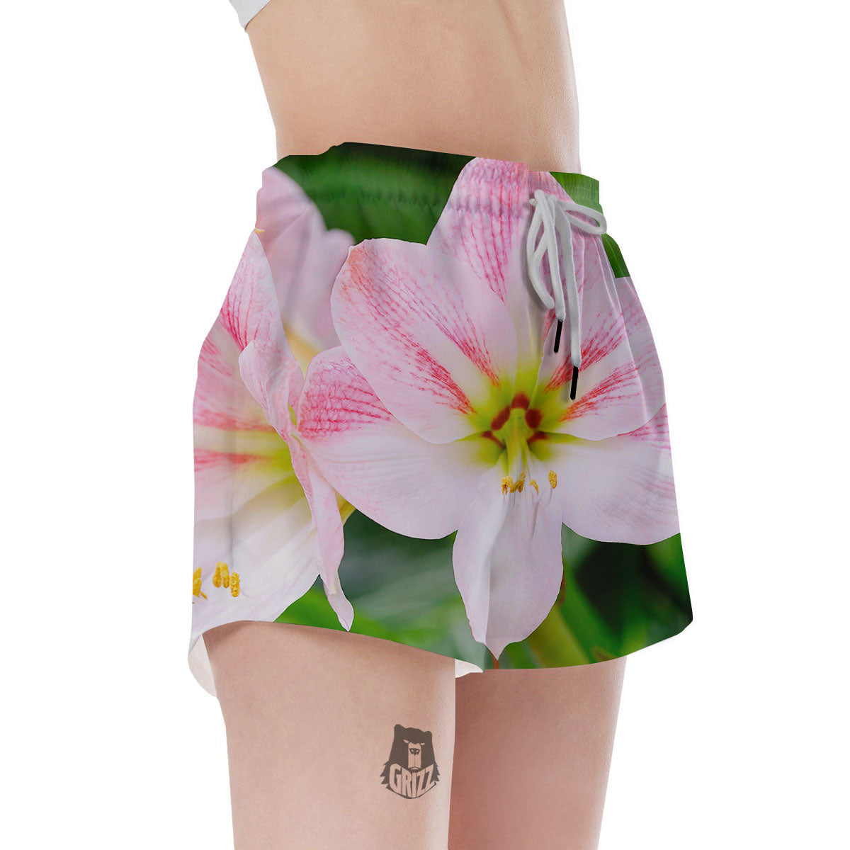 Amaryllis Pink And White Print Women's Shorts-grizzshop