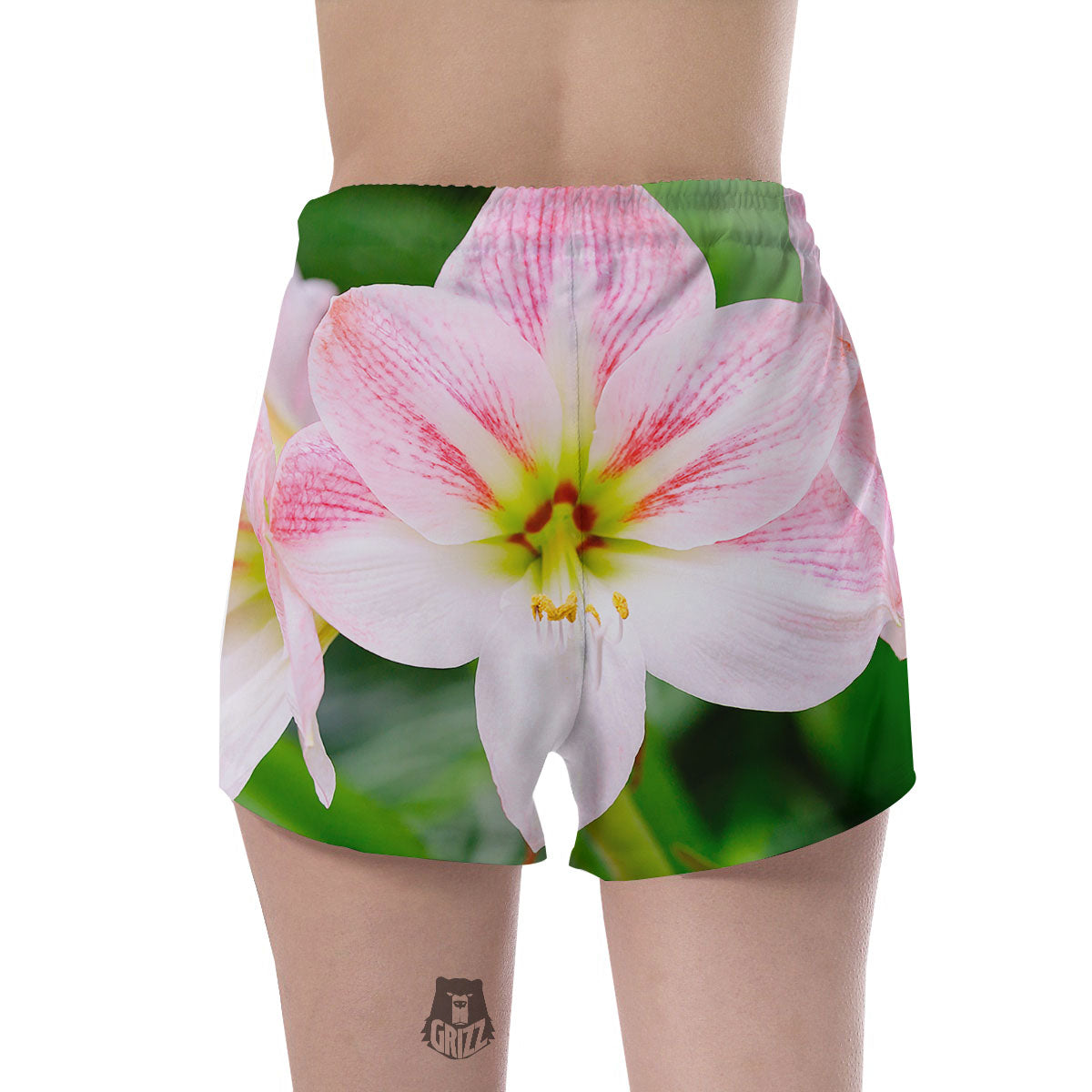 Amaryllis Pink And White Print Women's Shorts-grizzshop