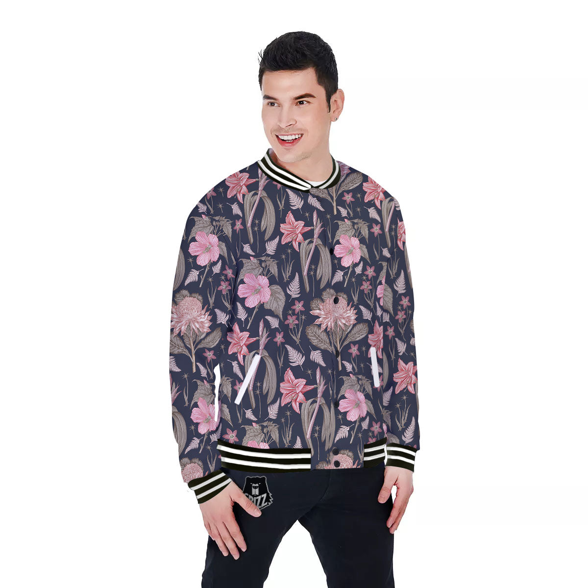 Amaryllis Pink Print Pattern Baseball Jacket-grizzshop