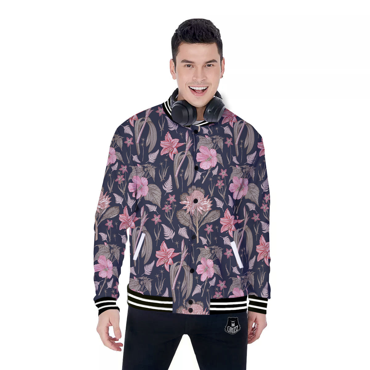Amaryllis Pink Print Pattern Baseball Jacket-grizzshop