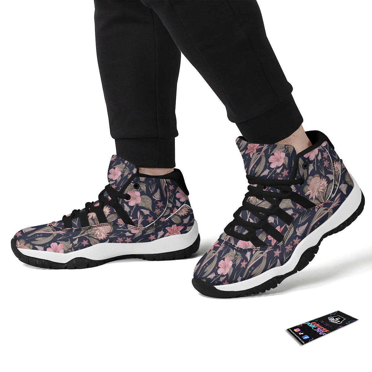 Amaryllis Pink Print Pattern Black Bball Shoes-grizzshop