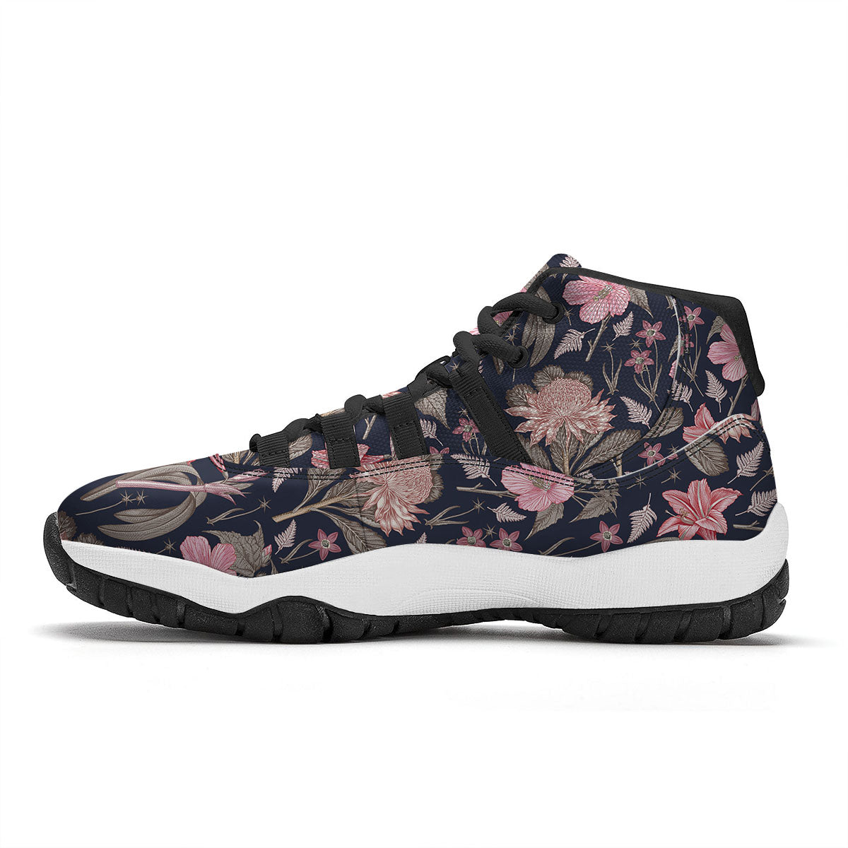 Amaryllis Pink Print Pattern Black Bball Shoes-grizzshop