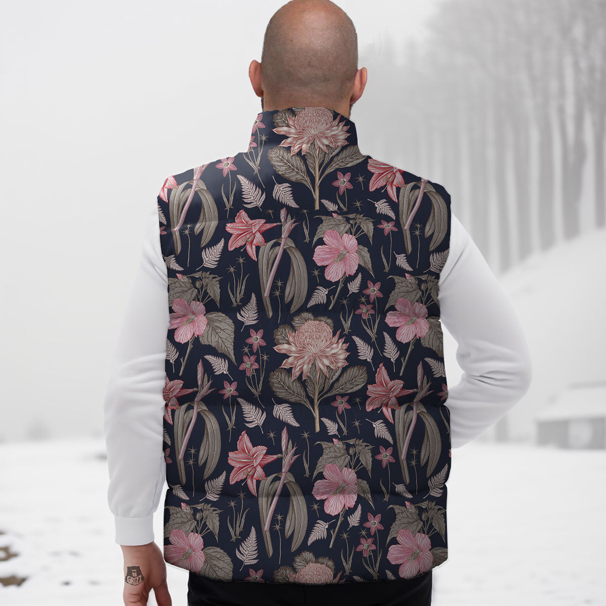 Amaryllis Pink Print Pattern Down Vest
