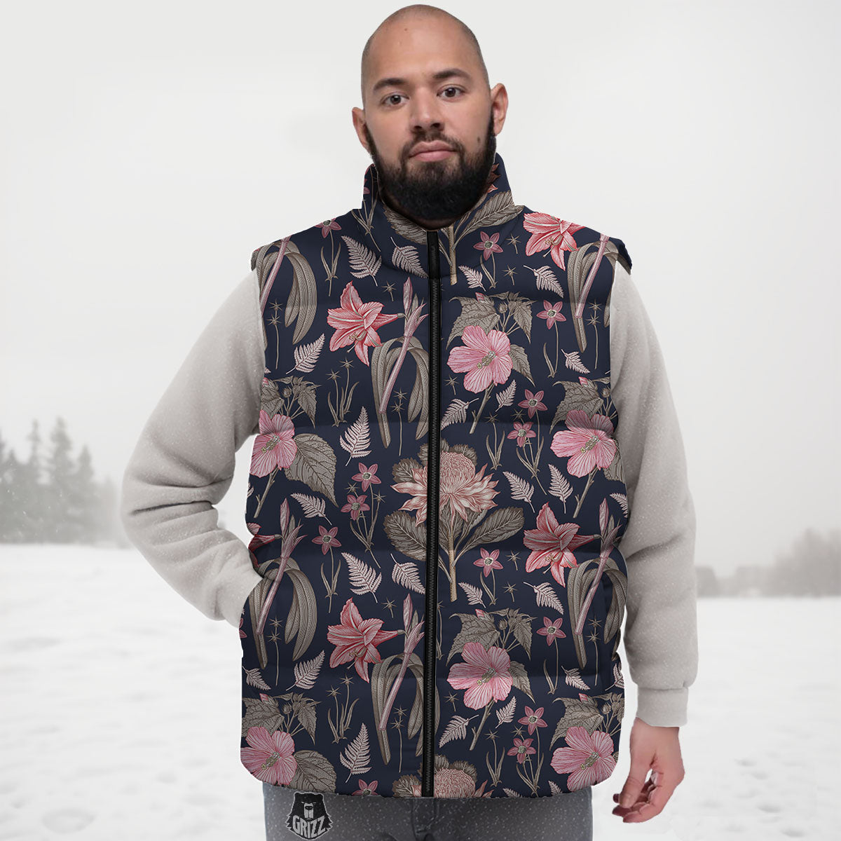Amaryllis Pink Print Pattern Down Vest