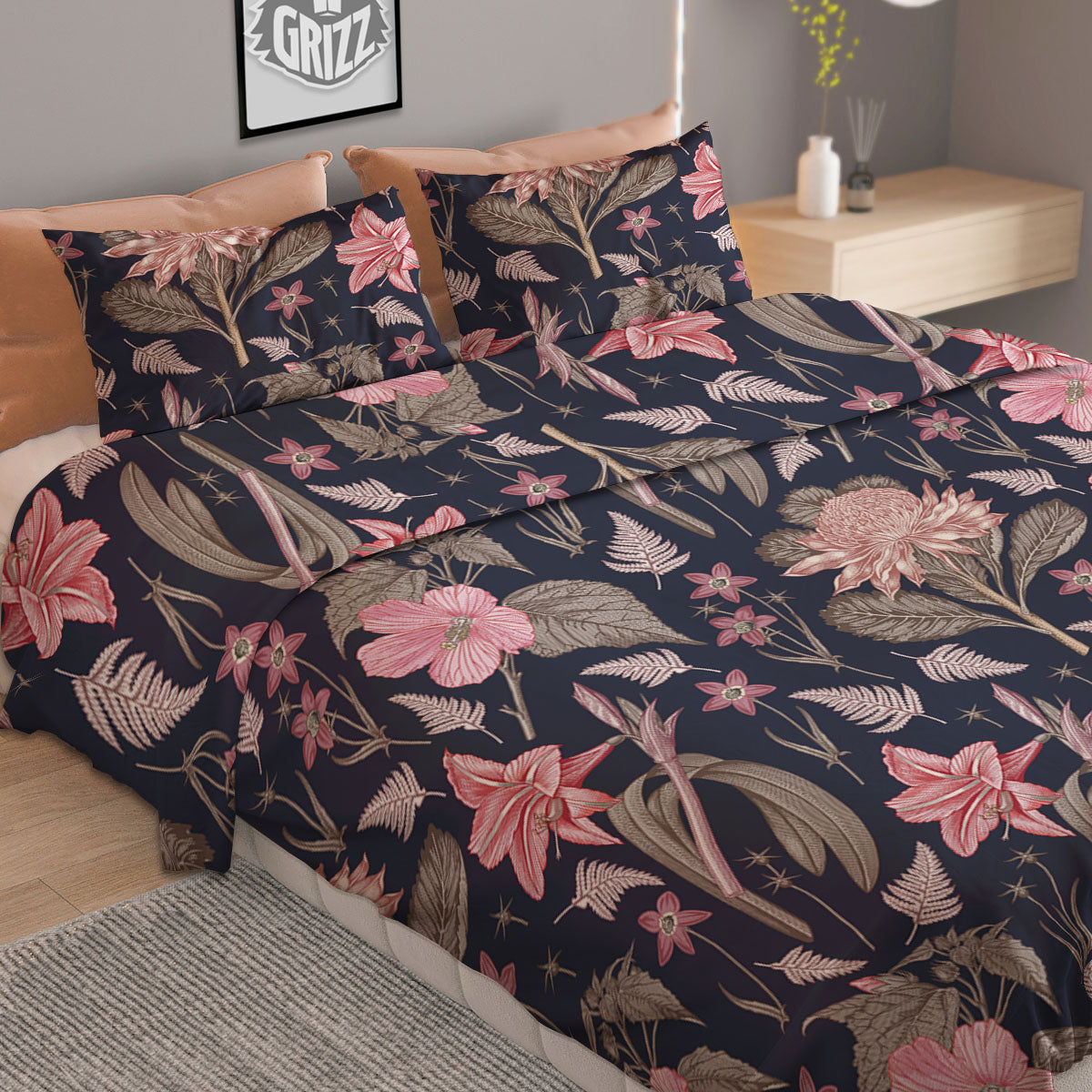 Amaryllis Pink Print Pattern Duvet Cover Bedding Set