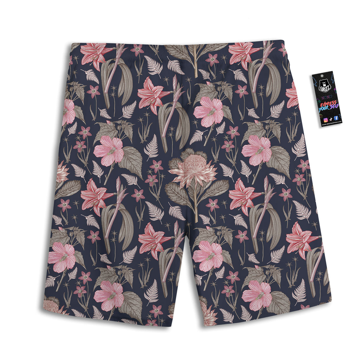 Amaryllis Pink Print Pattern Men's Athletic Shorts