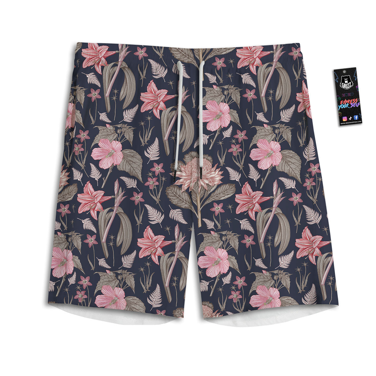 Amaryllis Pink Print Pattern Men's Athletic Shorts