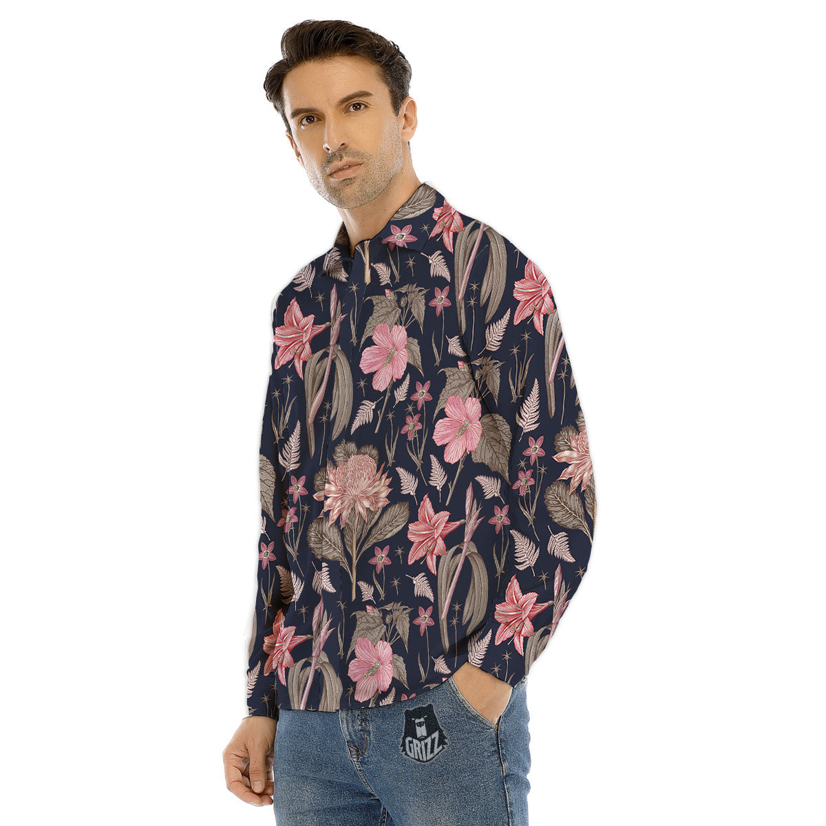 Amaryllis Pink Print Pattern Men's Dress Shirts-grizzshop