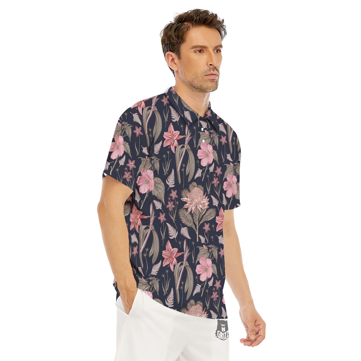 Amaryllis Pink Print Pattern Men's Golf Shirts-grizzshop