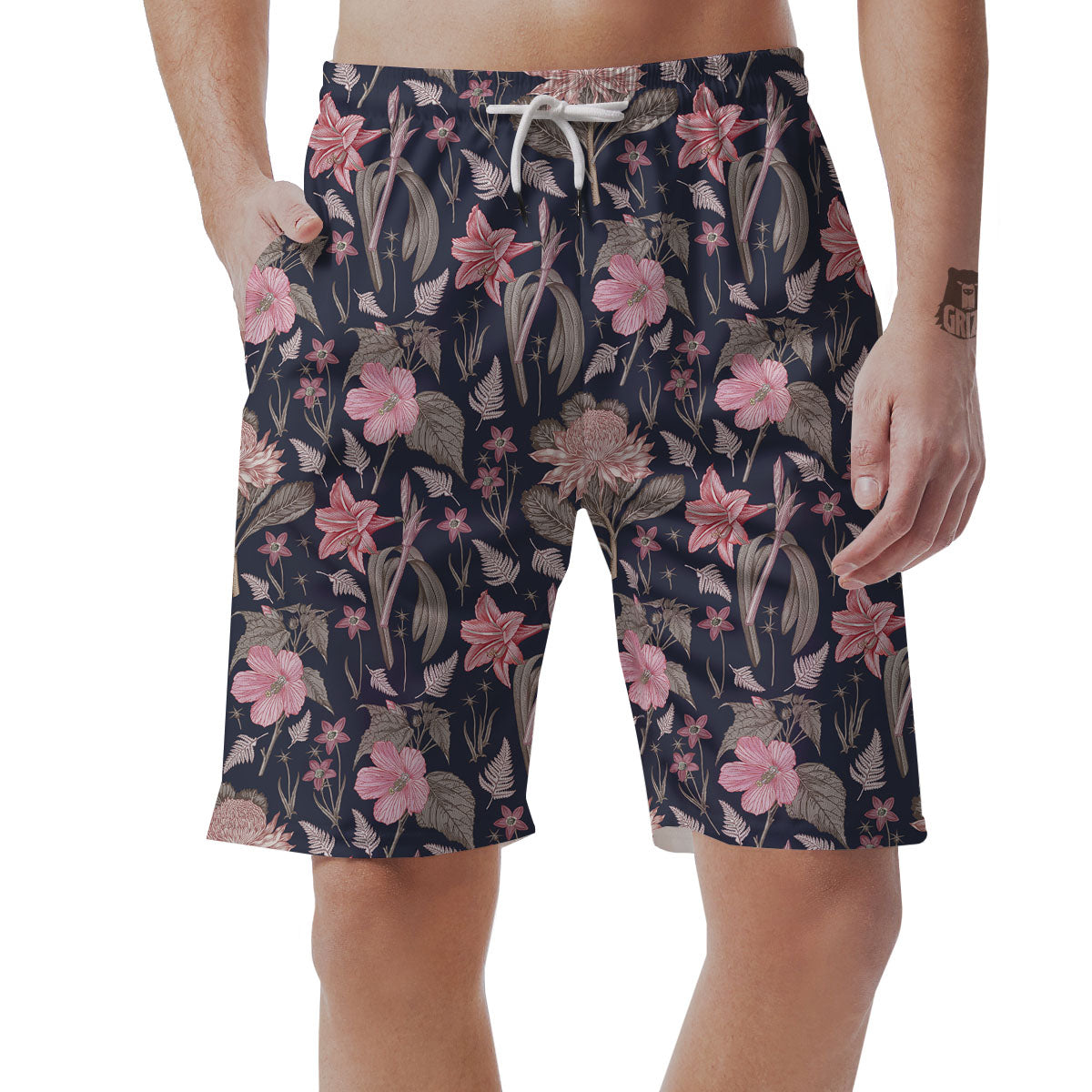 Amaryllis Pink Print Pattern Men's Shorts-grizzshop