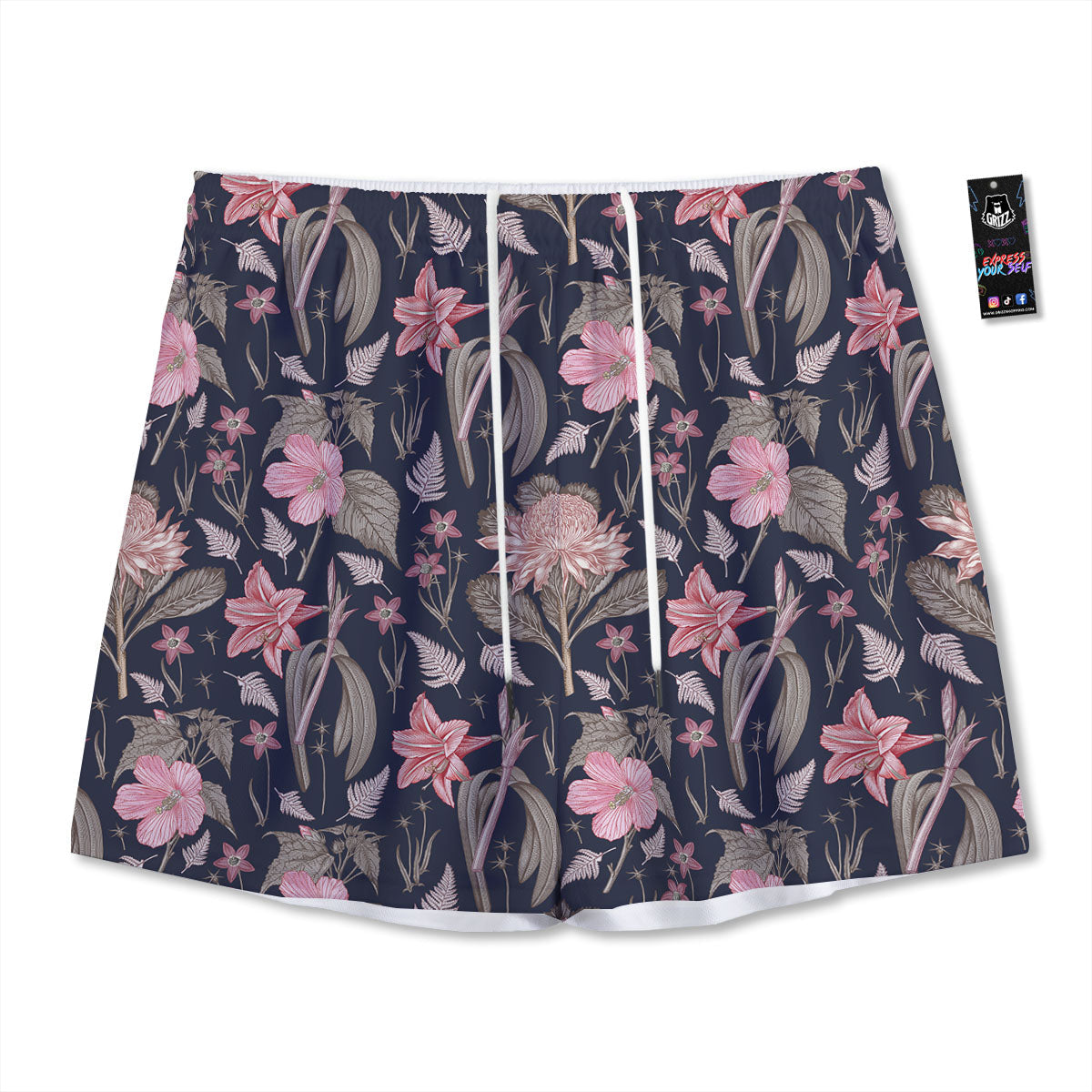 Amaryllis Pink Print Pattern Mesh Shorts