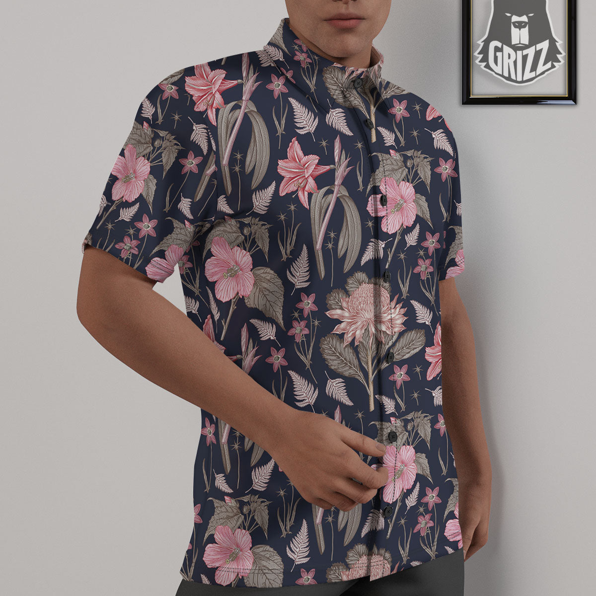 Amaryllis Pink Print Pattern Untucked Shirts-grizzshop