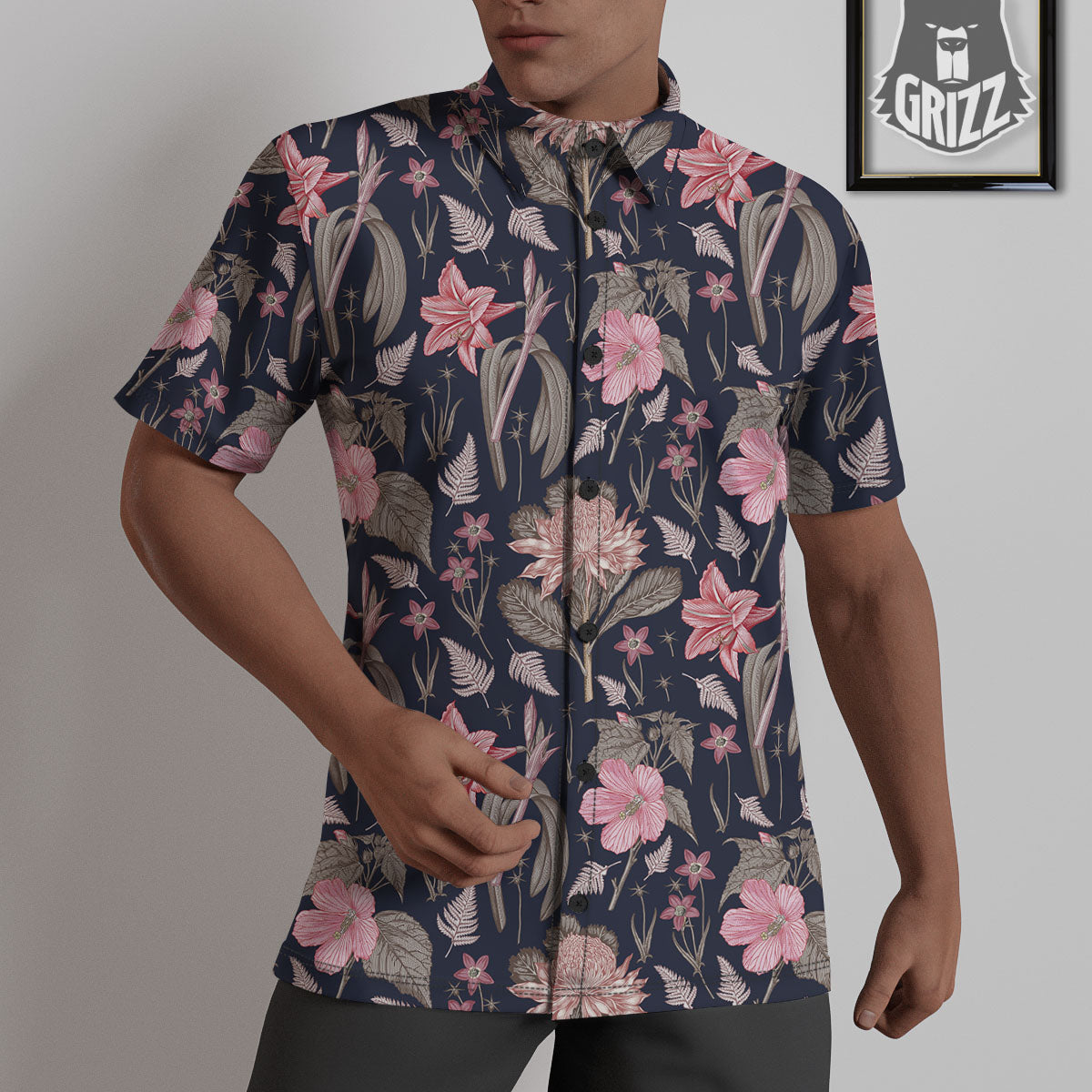 Amaryllis Pink Print Pattern Untucked Shirts-grizzshop